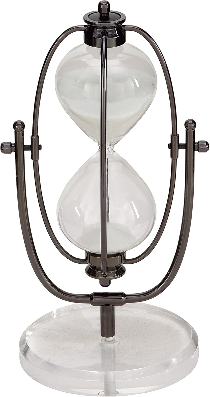 Silver Acrylic Hourglass Sand Timer with Iron Cage, 6 L x 6 W x 12 H, Pack of 2 G287268