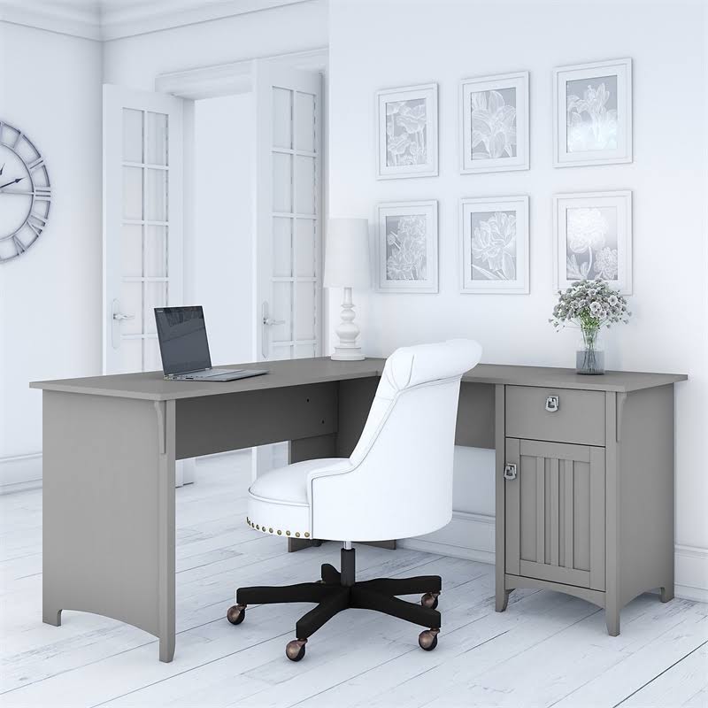 L Shaped Desk with Storage in Cape Cod Gray P117