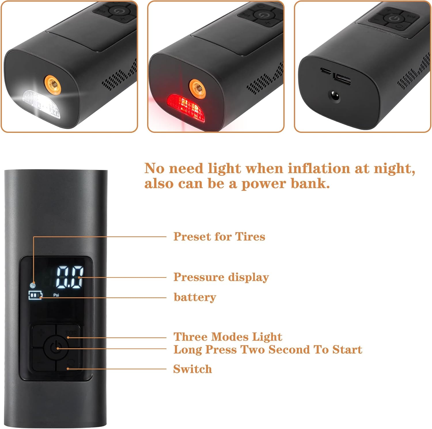 Portable Wireless Tire Air Inflator with 6000mAh Rechargeable Battery, Digital Display, Pack of 2 N301
