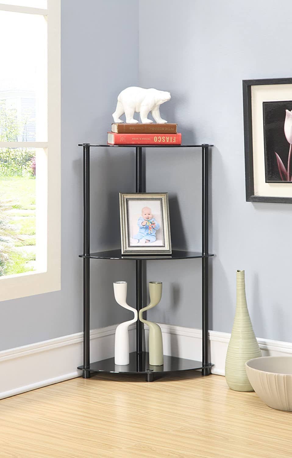 Black Glass 3-Tier Corner Shelf W51229
