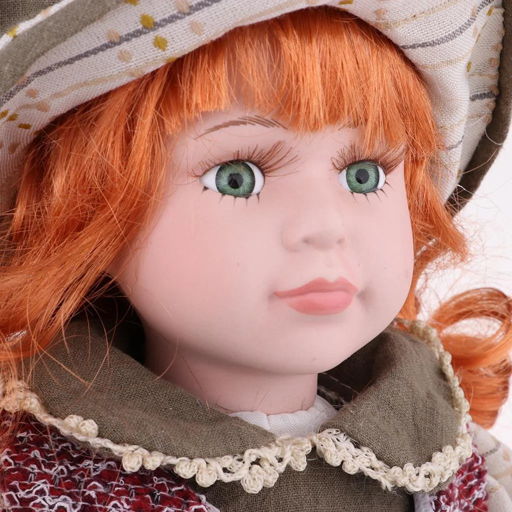 16inch Porcelain Doll Sitting People Figures in Clothes Hat Y27875
