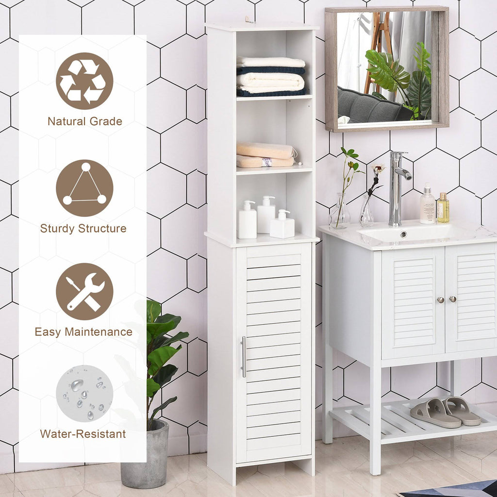 White Tall Storage Cabinet with Door and Open Shelves V20698