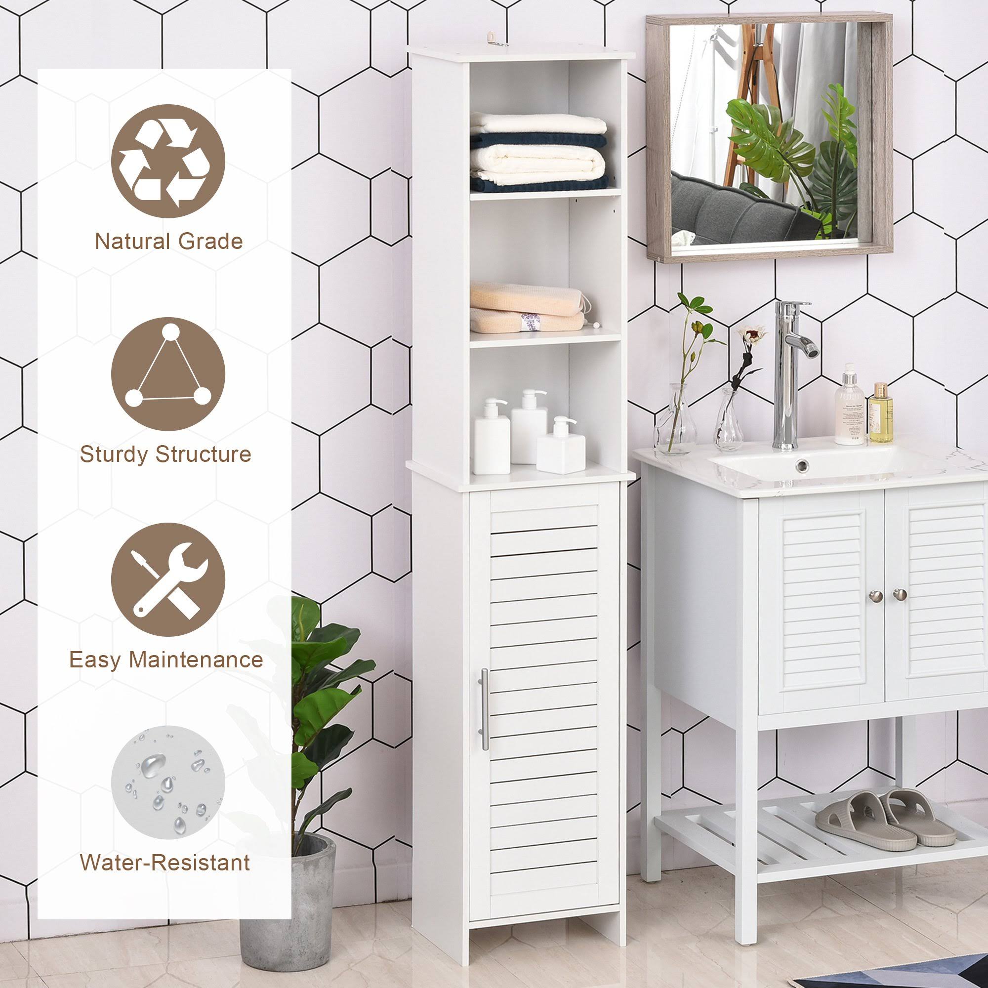 White Tall Storage Cabinet with Door and Open Shelves V20698