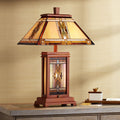 Walnut Mission Table Lamp 27" Tall Wood with Stained Art Glass Shade U996