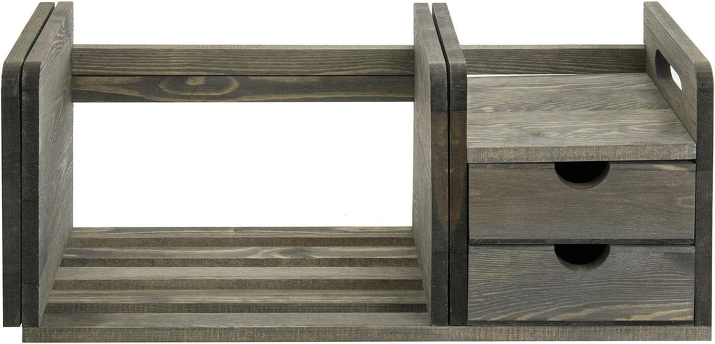 Vintage Gray Solid Wood Desktop Bookshelf Organizer with 2 Pullout Drawers H7127