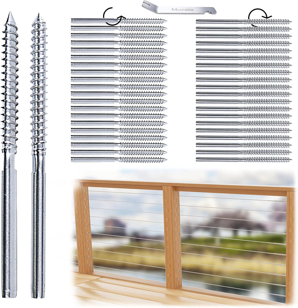 40Pack 1/8 Swage Lag Screws Left & Right Cable Railing Hardware Kit T316 Stainless Steel 20 Pairs W820702