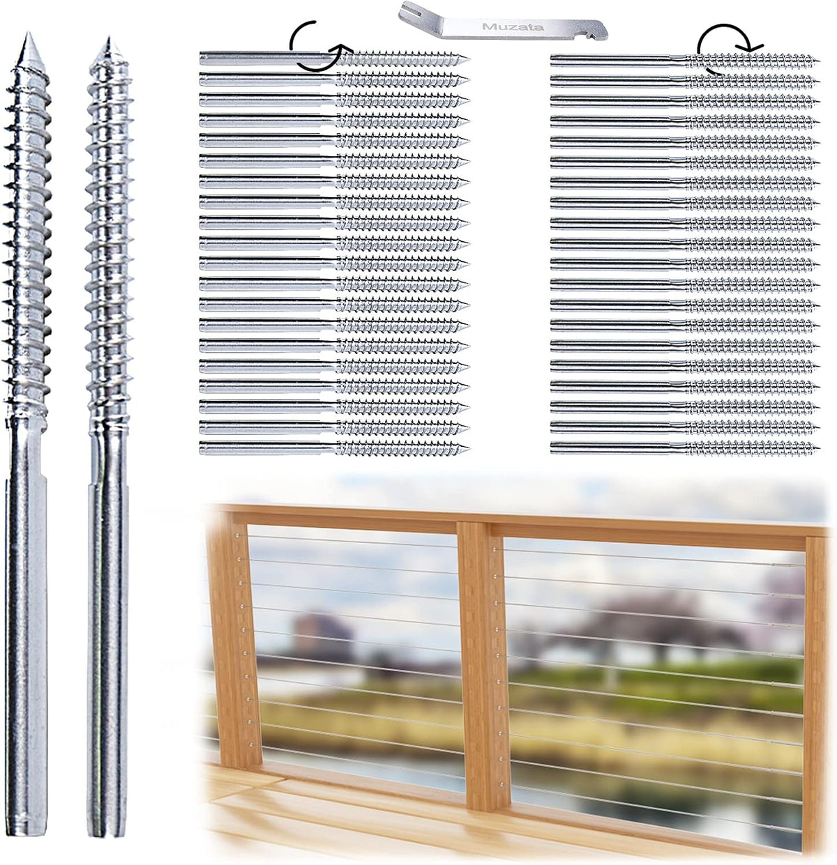 40Pack 1/8 Swage Lag Screws Left & Right Cable Railing Hardware Kit T316 Stainless Steel 20 Pairs W820702