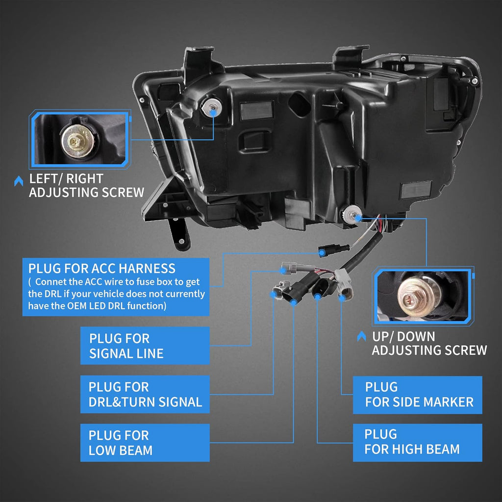 Projector LED Headlights with Sequential Turn Signal, DRL Black Trim Panels E367448