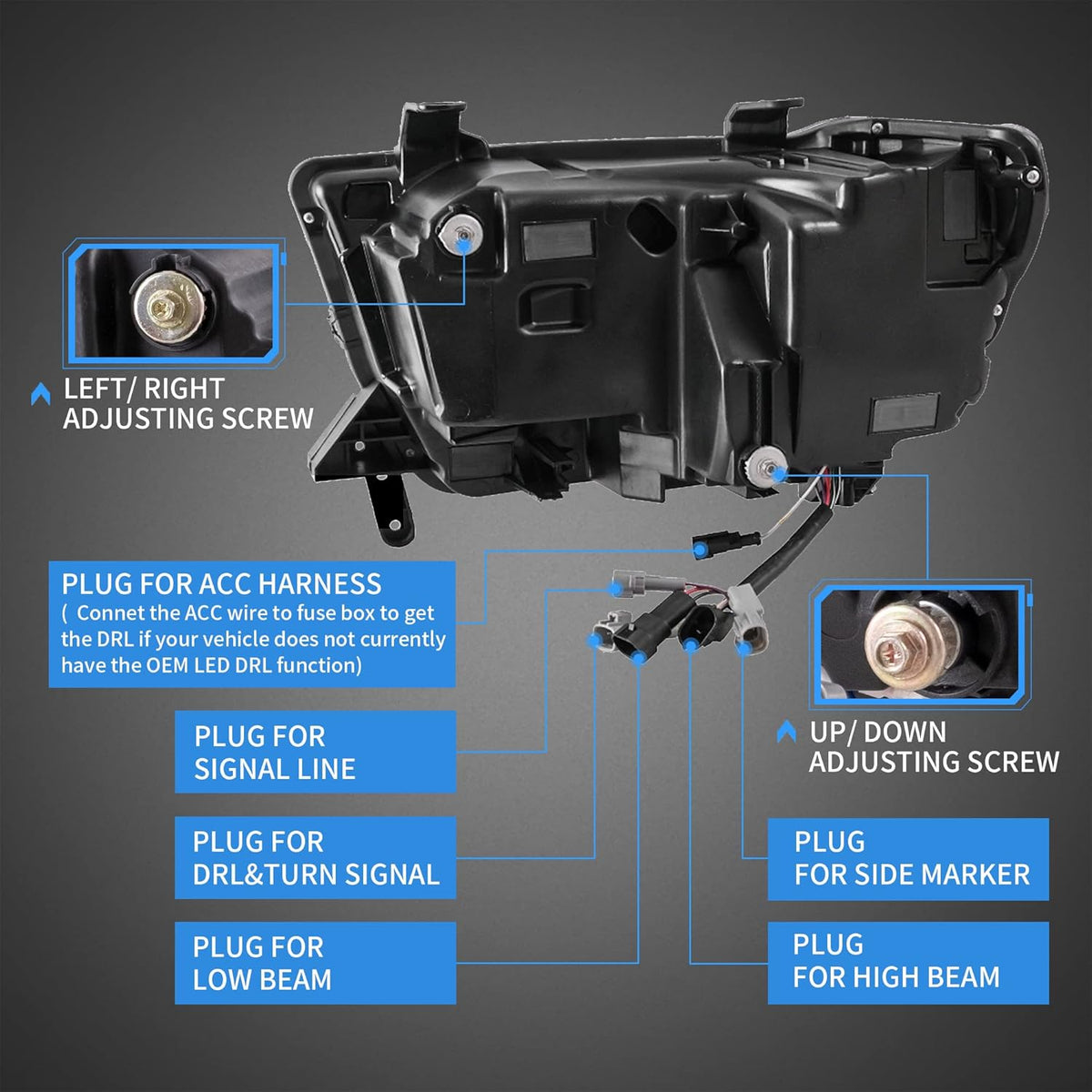Projector LED Headlights with Sequential Turn Signal, DRL Black Trim Panels E367448