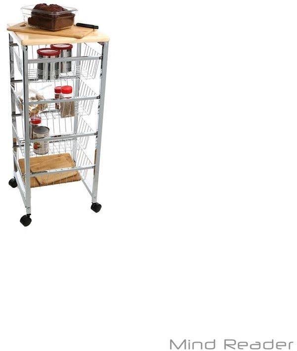 4 Tier Wire Basket Cart with Wood Surface H6945