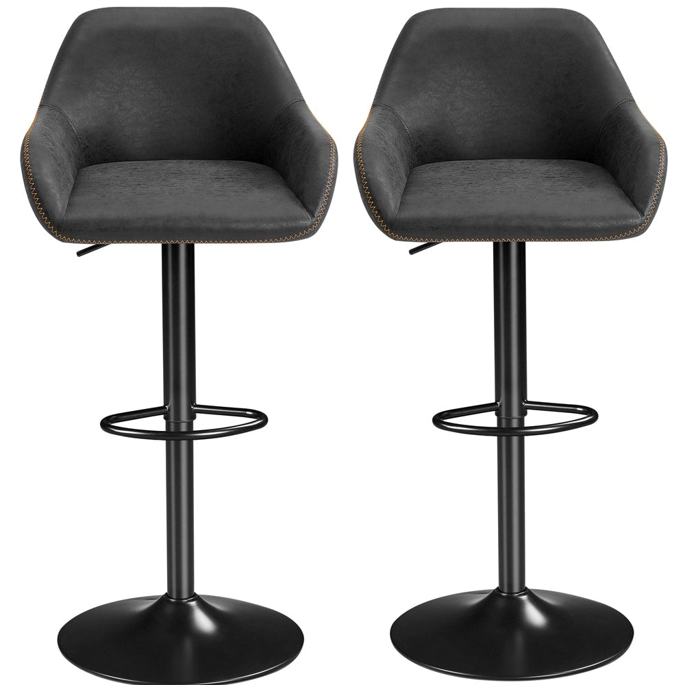 2pcs Vintage Adjustable PU Leather Upholstered Bar Stools Grey W87827