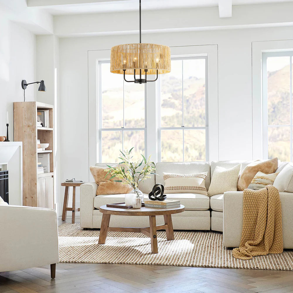 4-Light Handwoven Rope Drum Chandelier P6511