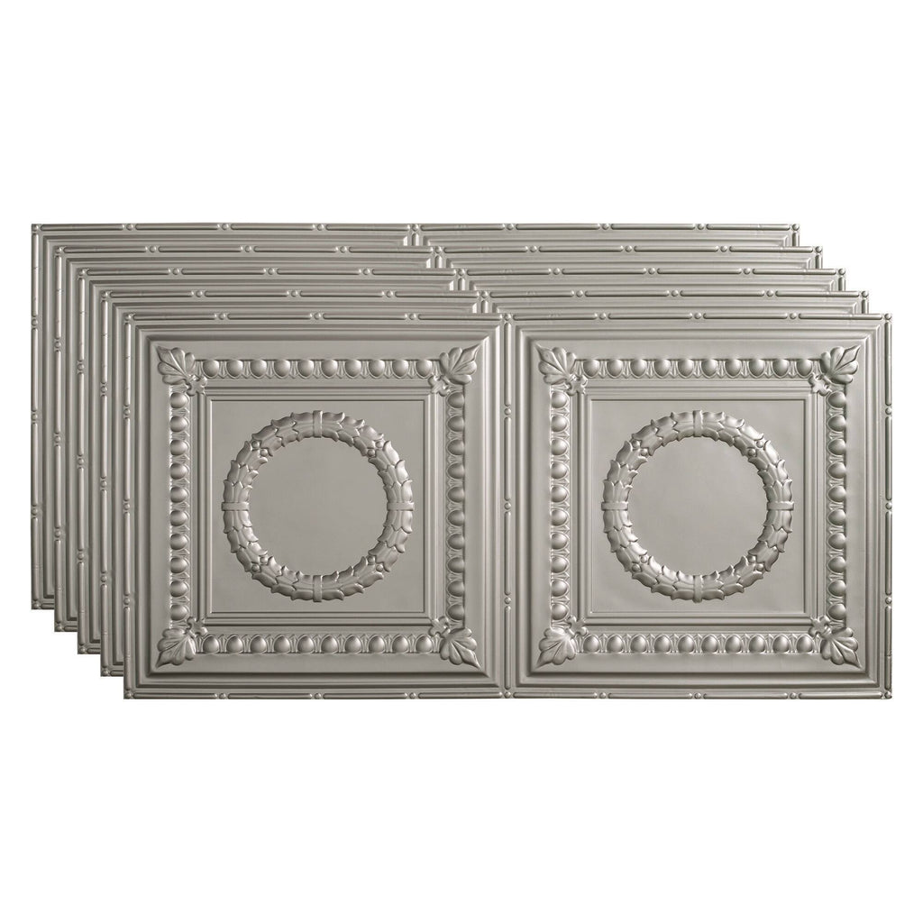 Argent Silver 2ft x 4ft Glue Up Vinyl Ceiling Tile (5 Pack) V5353