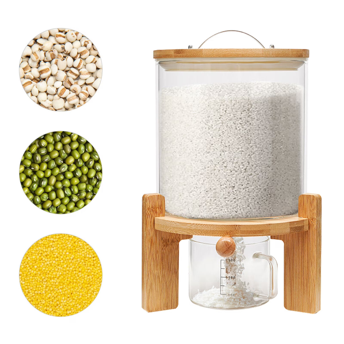 5L Rice Dispenser Grain Container Glass Bottle with Valve F714032
