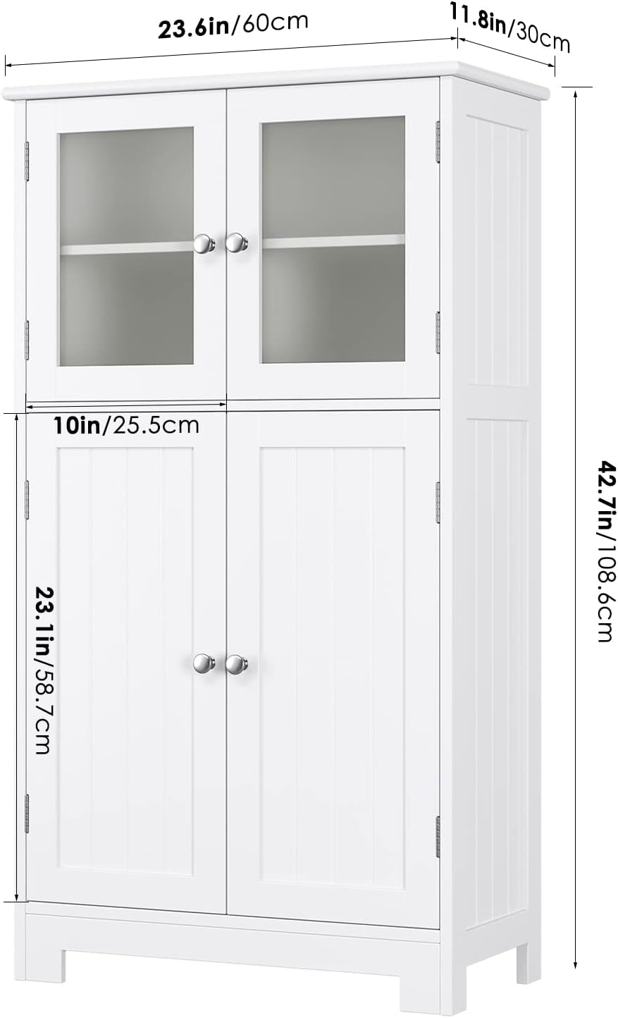White Wooden Bathroom Cabinet with Doors and Adjustable Shelves B55016