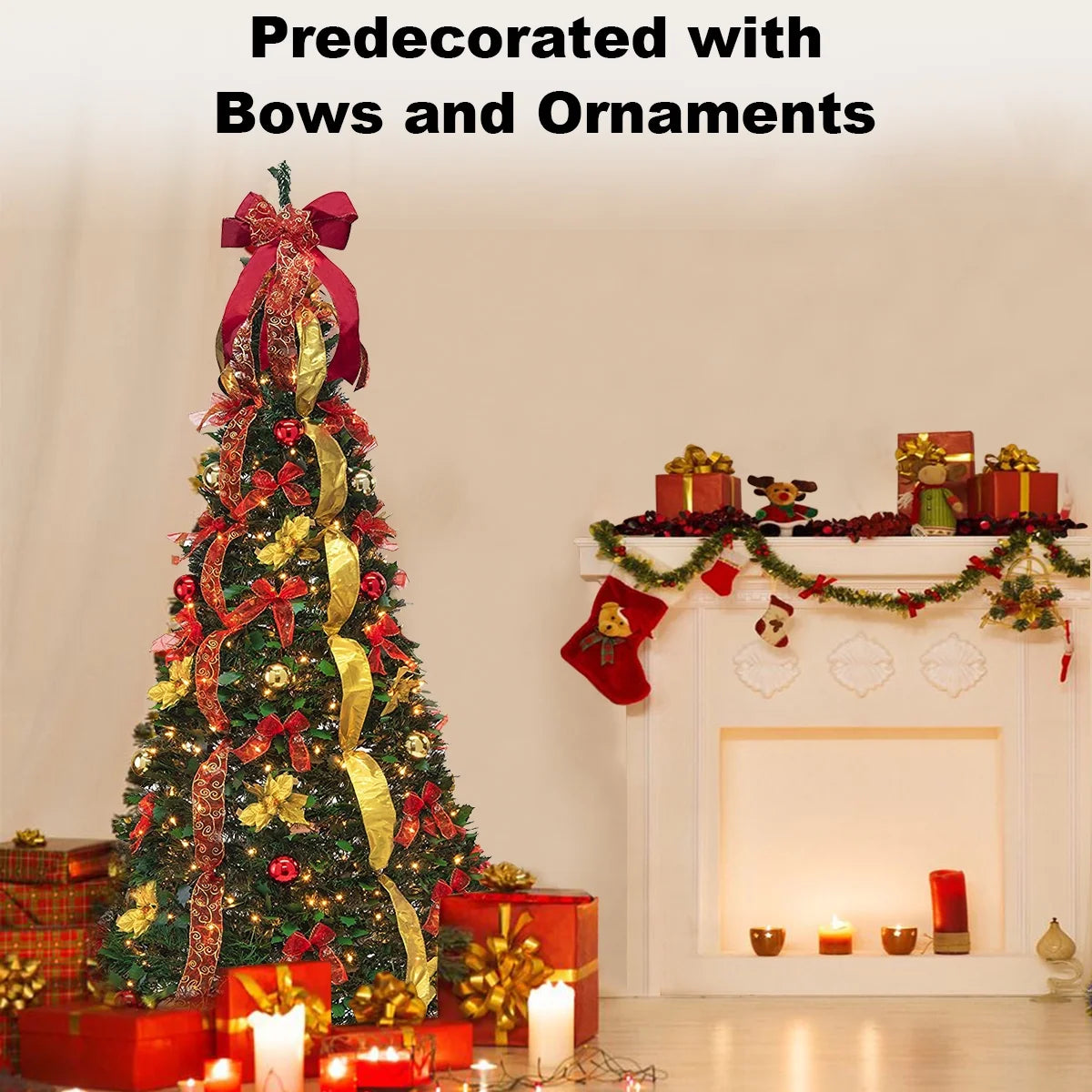 Red Gold Pre-lit Pop Up Christmas Tree with Remote M685