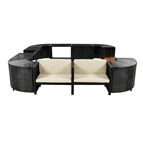Cream Beige Outdoor Rattan Sectional Sofa Set with Storage Spaces W524