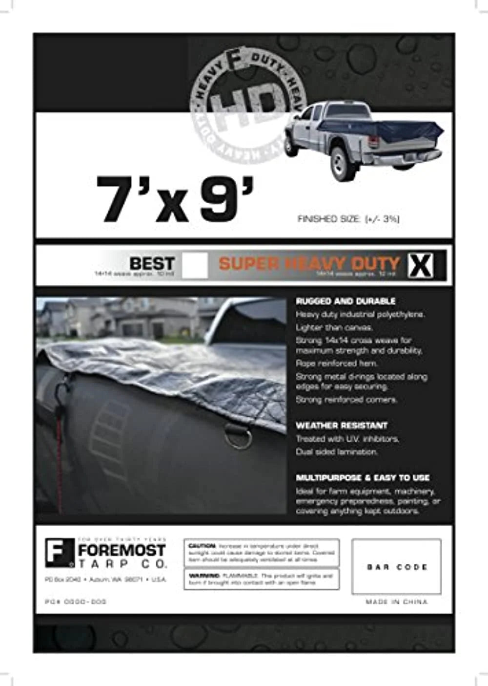 7' x 9' Black 12-mil Poly Truck Tarp B18656