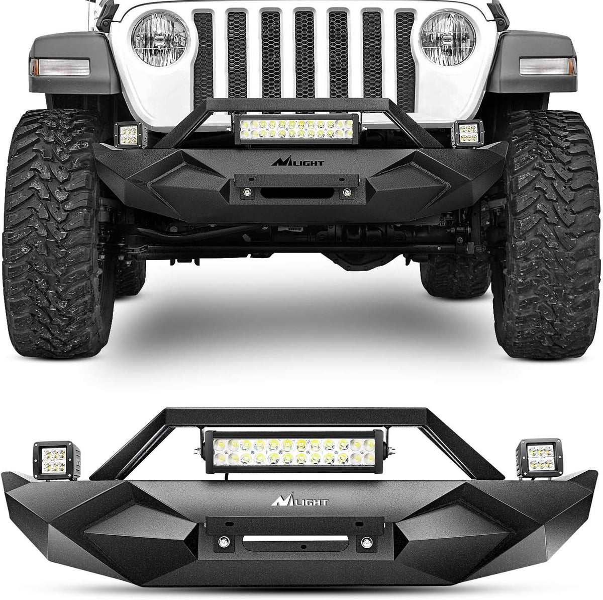Front Bumper with Winch Plate with 72W LED Light Bar and 2 x 18W LED Work Light Pod G78025