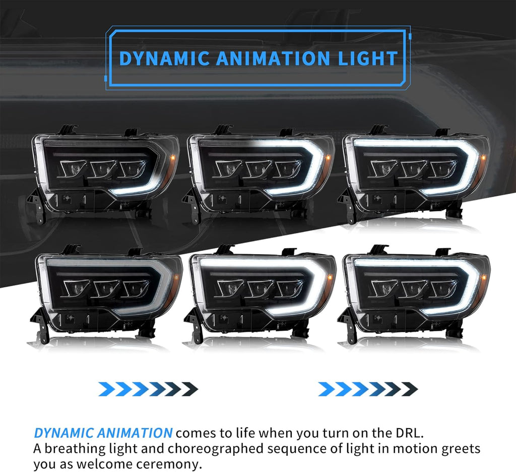 Projector LED Headlights with Sequential Turn Signal, DRL Black Trim Panels E367448