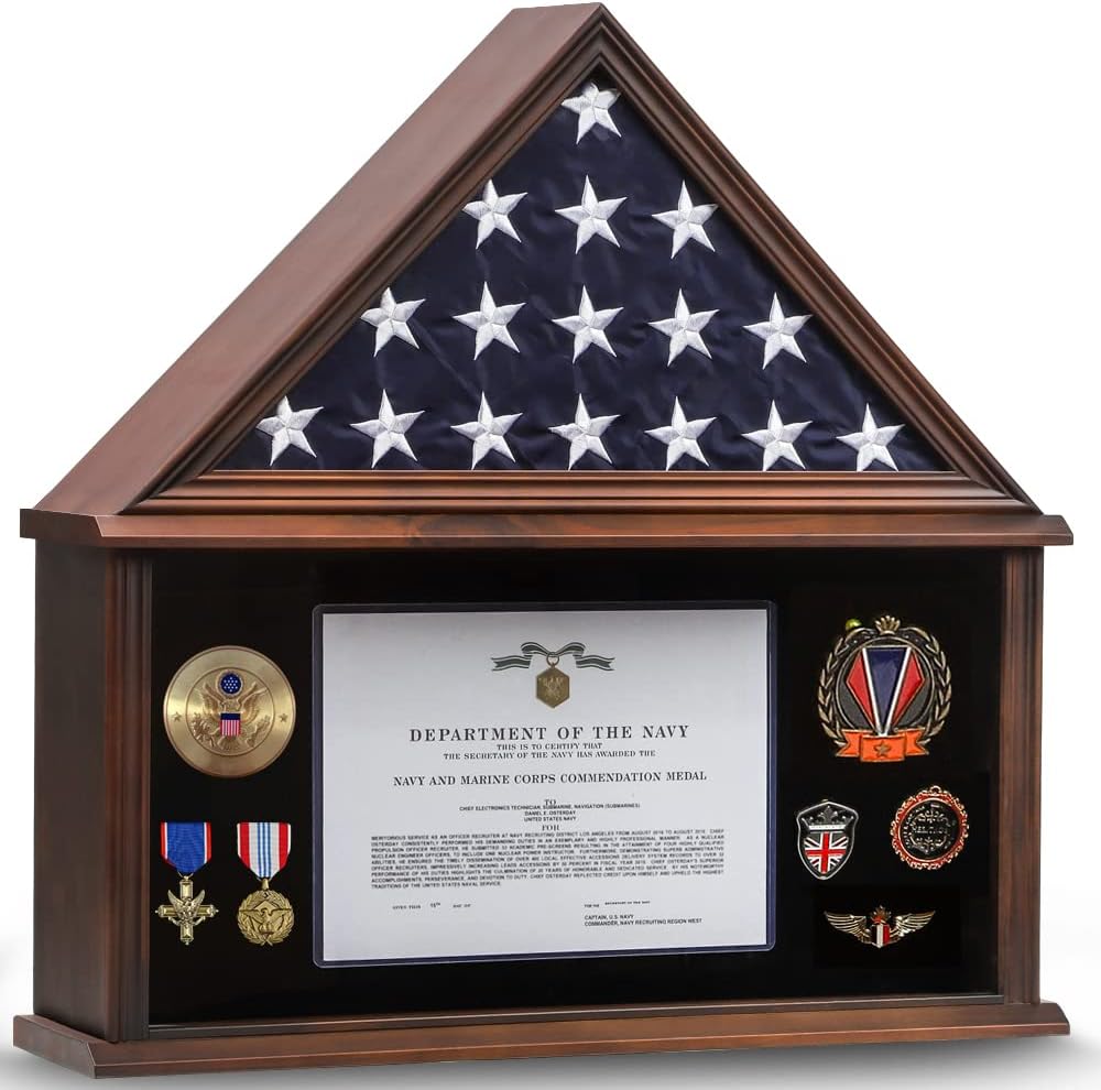 Solid Wood Flag Display Case with Certificate Holder M903825
