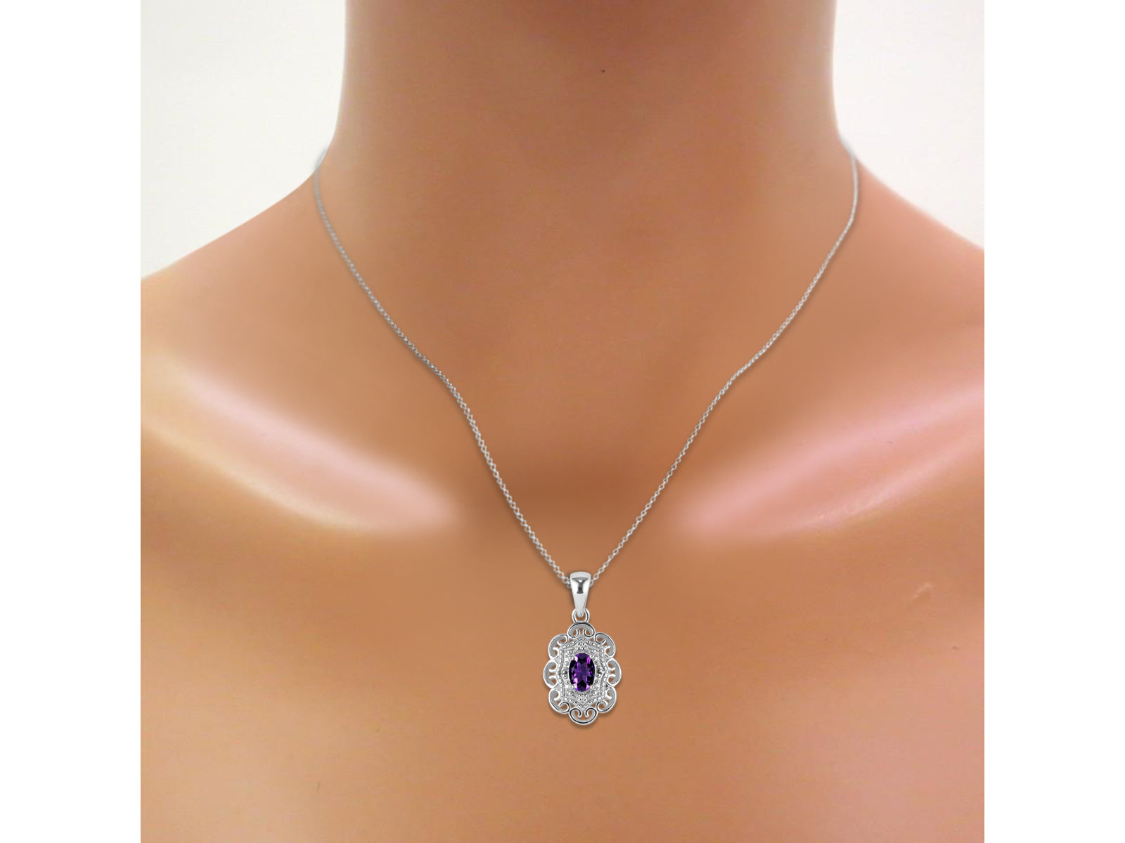 Silver 925 Flower Necklace with Genuine Diamonds Pendant 18" Chain I13725