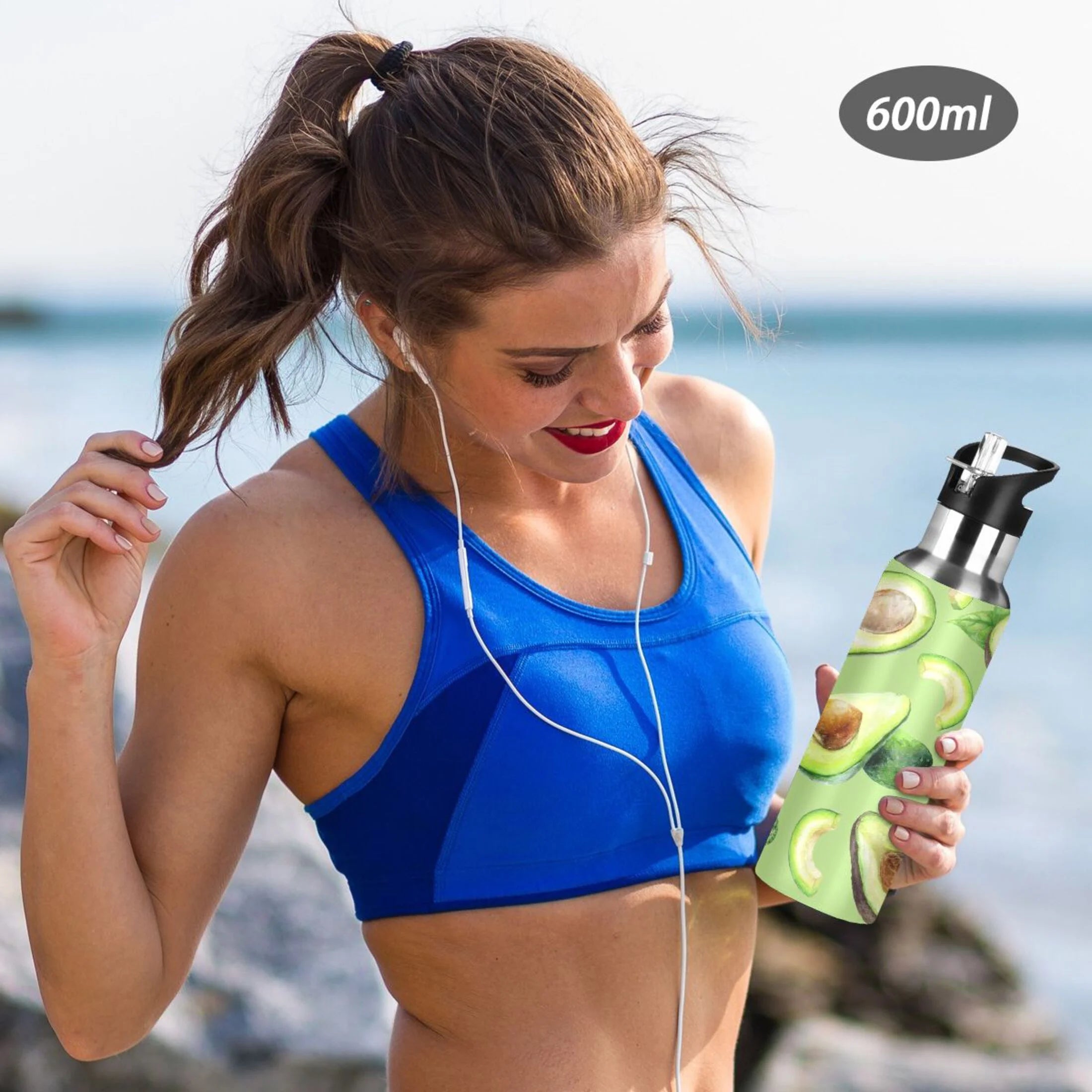 Green Avocado Fruit Stainless Steel Vacuum Insulated Water Bottle with Straw Lid 20 OZ S111367