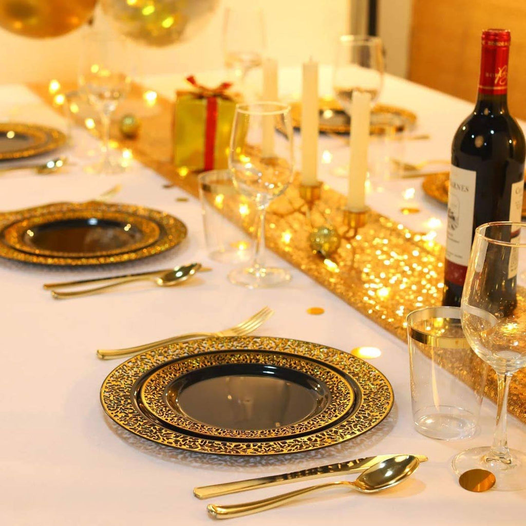 White with Gold Rim Disposable Plastic Salad Plates, 120 Pcs S80461
