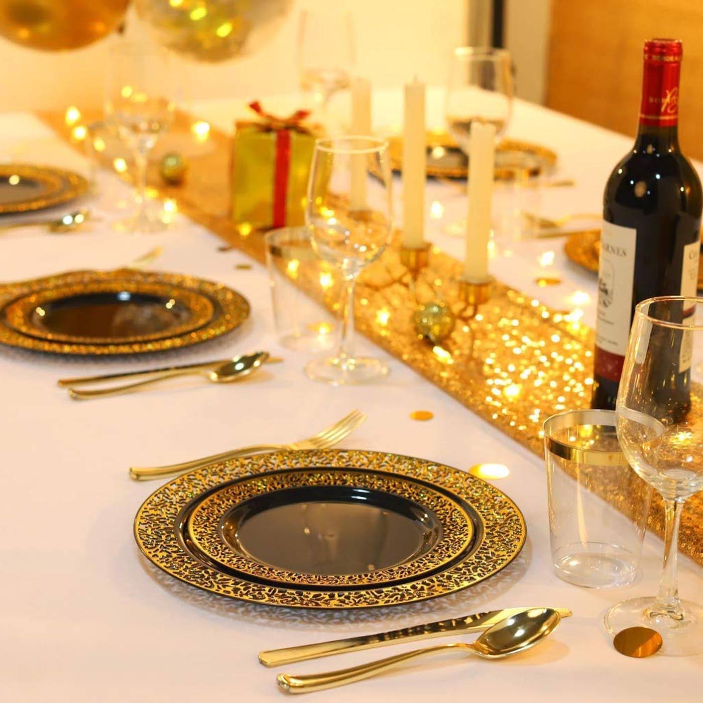 White with Gold Rim Disposable Plastic Salad Plates, 120 Pcs S80461