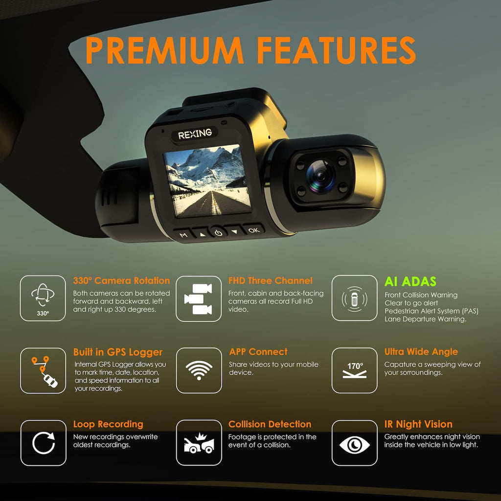 Dual Camera Dash Cam with 2.7” LCD Screen and WiFi F719435