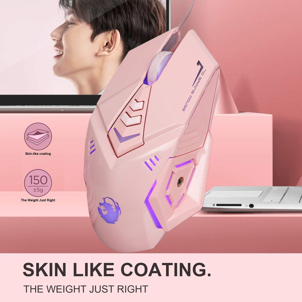 Pink 4-in-1 Gaming Keyboard Mouse Headset Combo, White Led Backlit 104 Keys Ergonomic Gamer Keyboard, 4800DPI Optical Game Mouse, 3.5mm Stereo Headset X74392