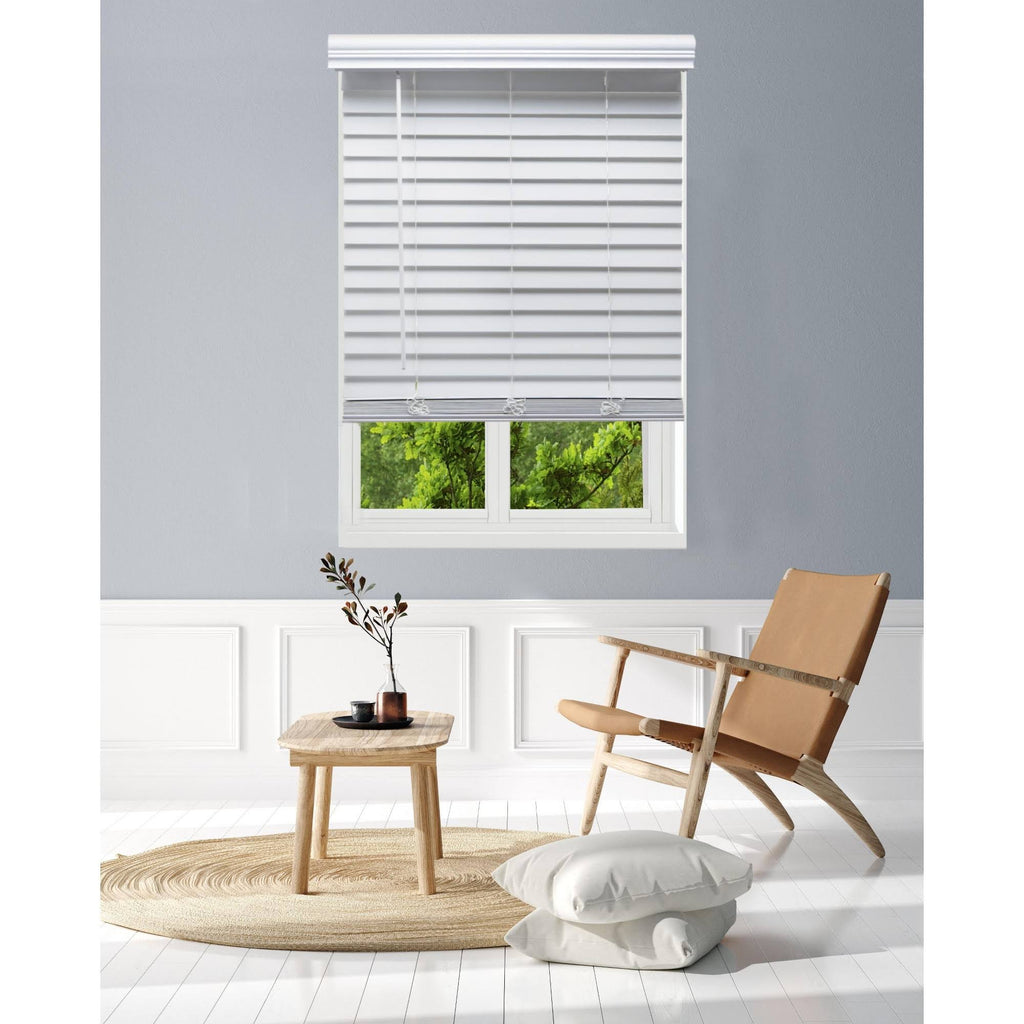 White Cordless Faux Wood Blind C63114