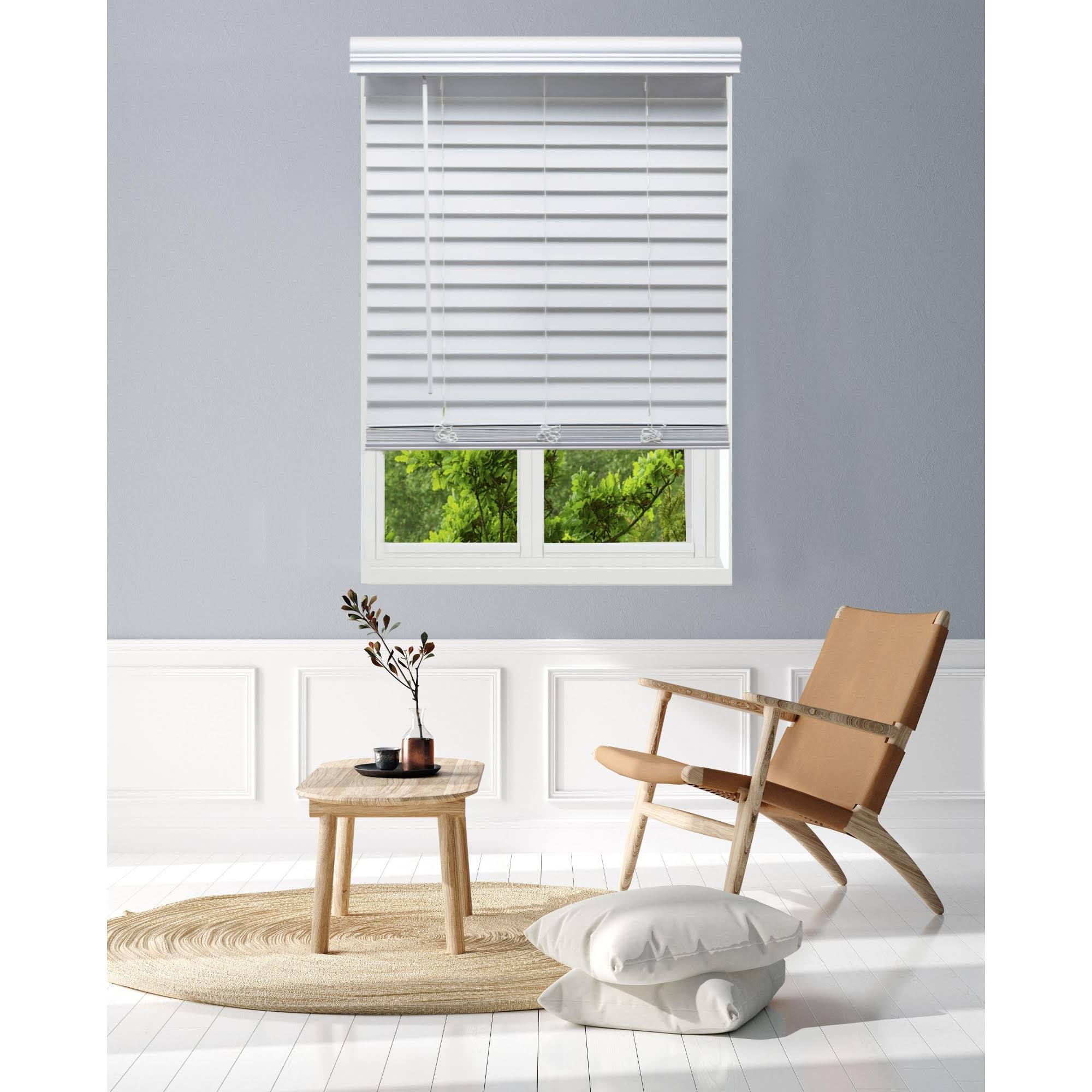 White Cordless Faux Wood Blind C63114