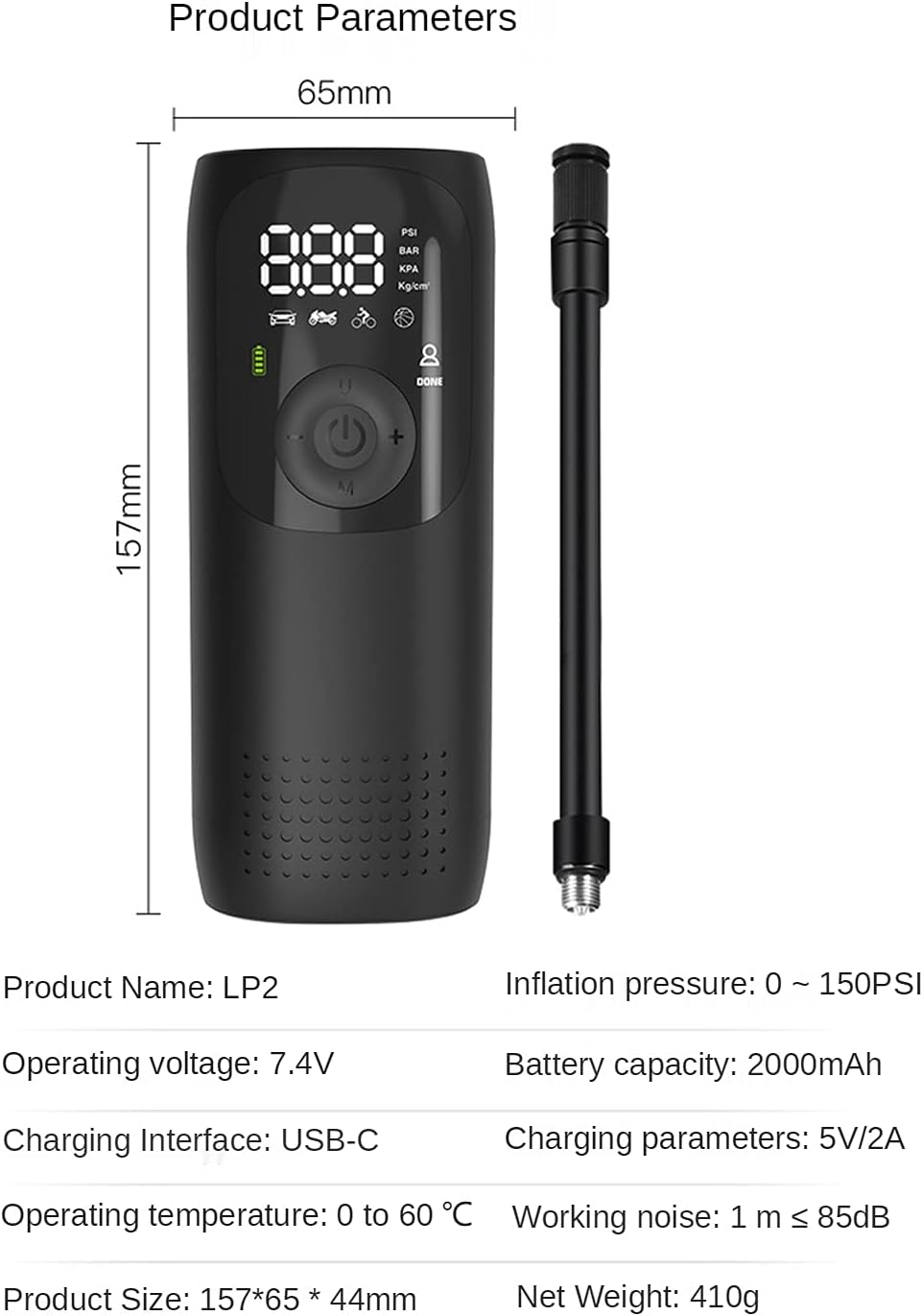150PSI Portable Air Compressor Tire Inflator Rechargeable Digital Pump Pack of 2 J751