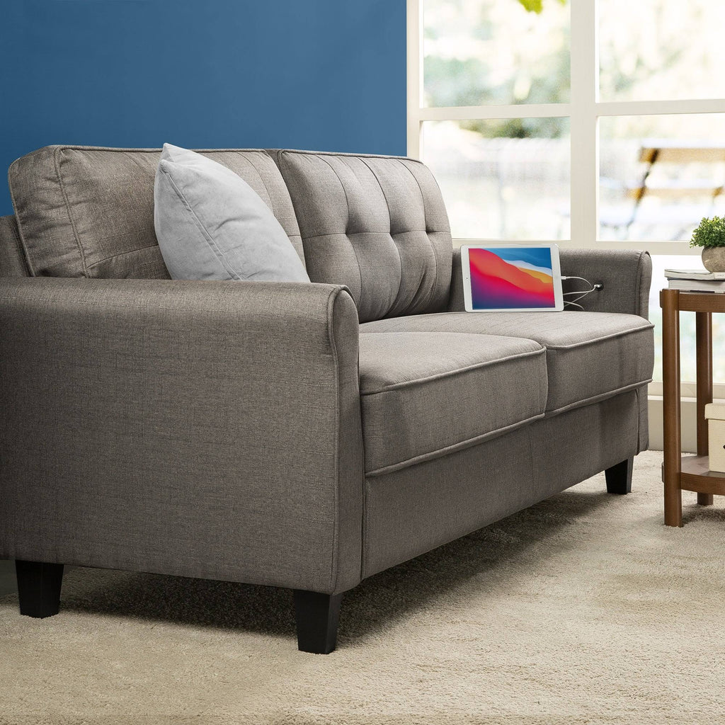 Grey Polyester 3-Seat Sofa with USB Ports J3883