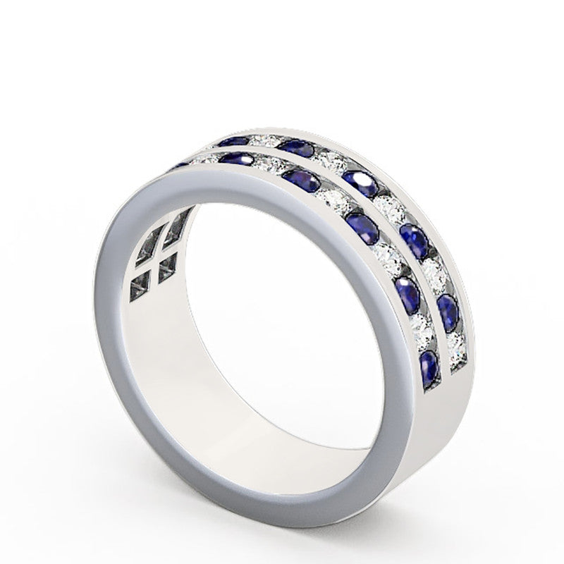 14K White Gold Blue Sapphire Diamond Eternity Band Size 7.5 E57141