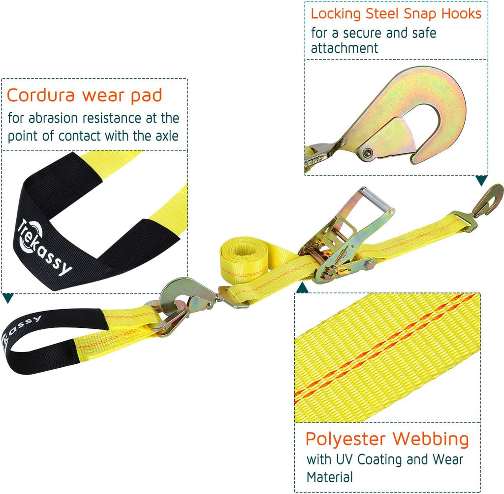 2”x 96” Car Axle Tie Down System with 2 Ratchet Straps and 2+2 Axle Straps G23283