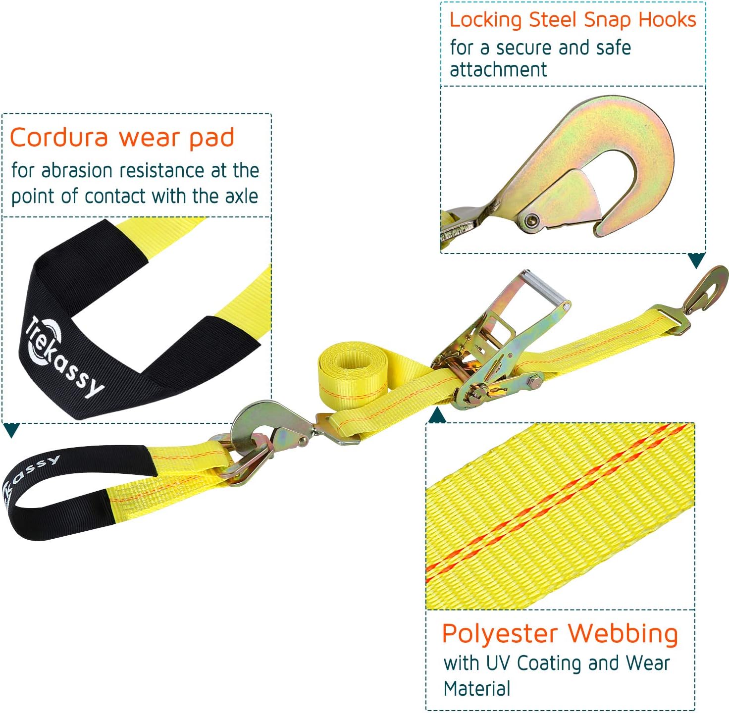 2”x 96” Car Axle Tie Down System with 2 Ratchet Straps and 2+2 Axle Straps G23283