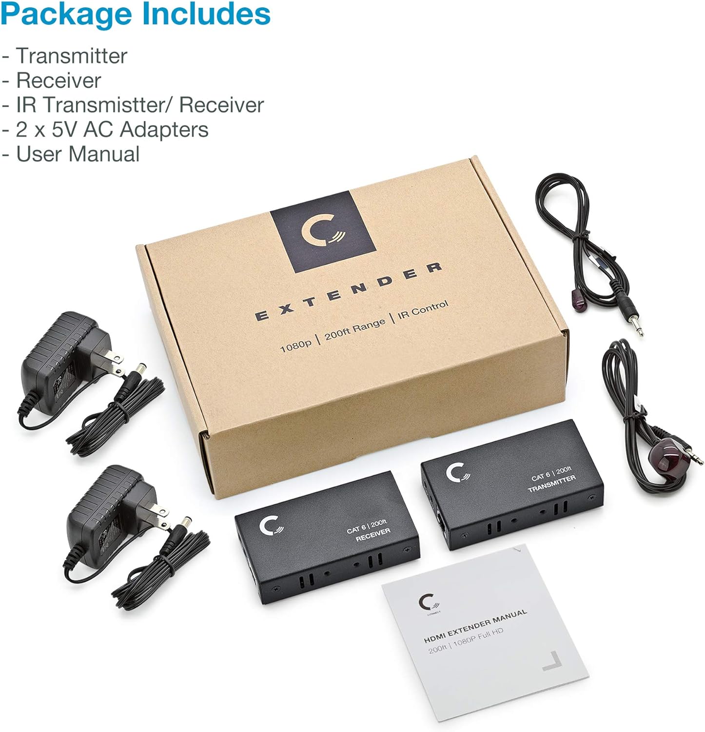 HDMI Extender Over Cat5e Cat6 Cat7 Ethernet Cable Up to 330 Feet 1080p 3D U244845