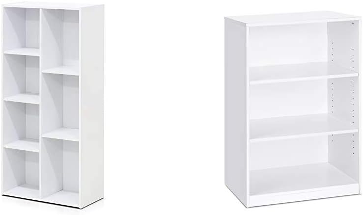 White 7-Cube Reversible Open Shelf and 3-Tier Adjustable Shelf Bookcase R123