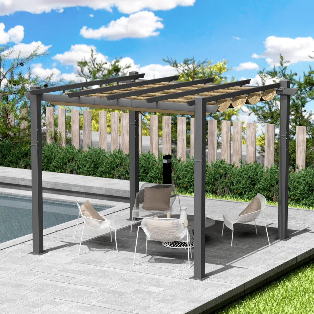 Gray Aluminum Frame Pergola with Sunshade Canopy S407