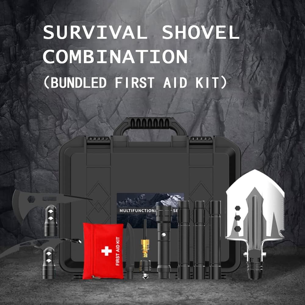28-in-1 Survival Folding Shovel with Axe and First Aid Kit G9134