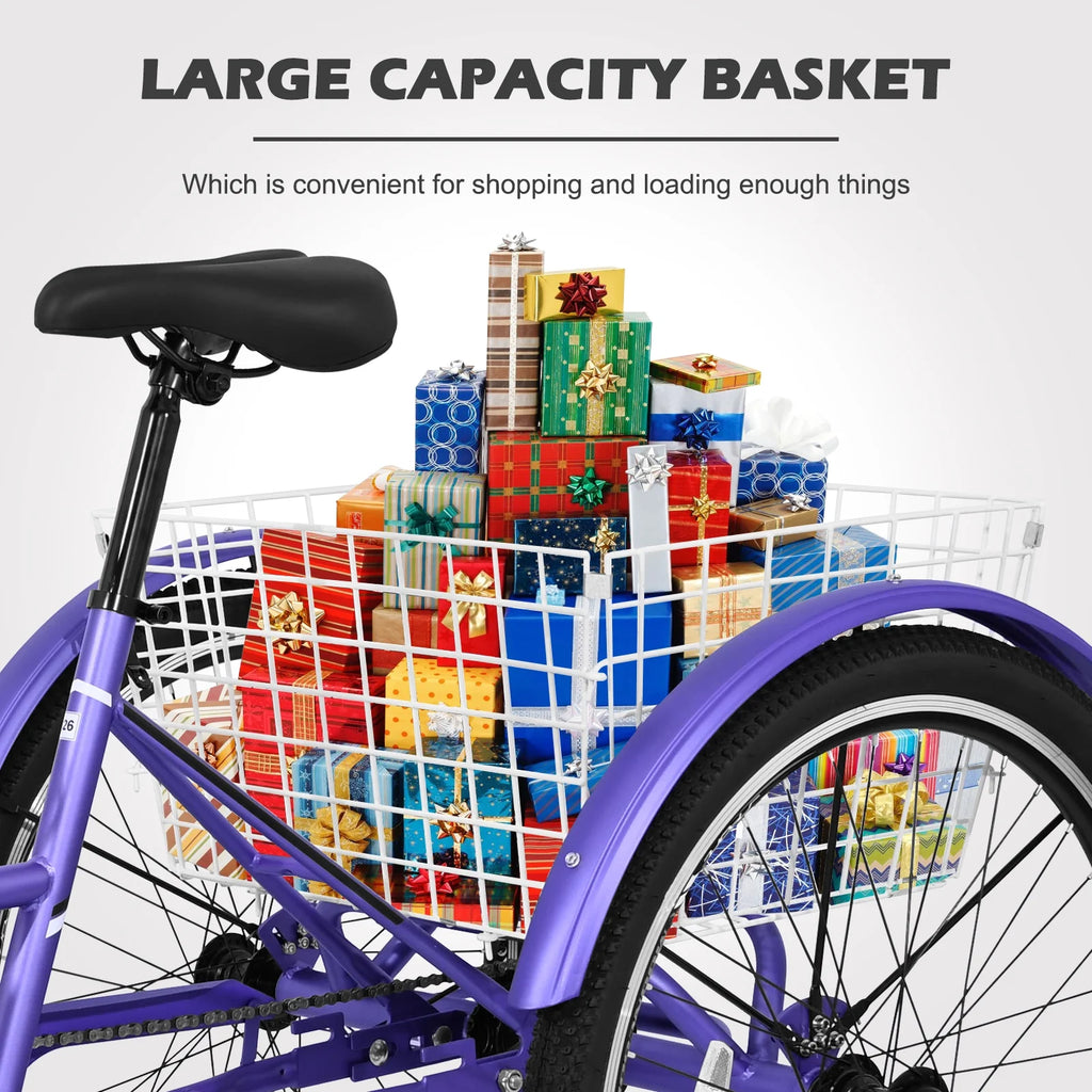 Adult Tricycle 7 Speed Three Wheel Bike with Shopping Basket K678