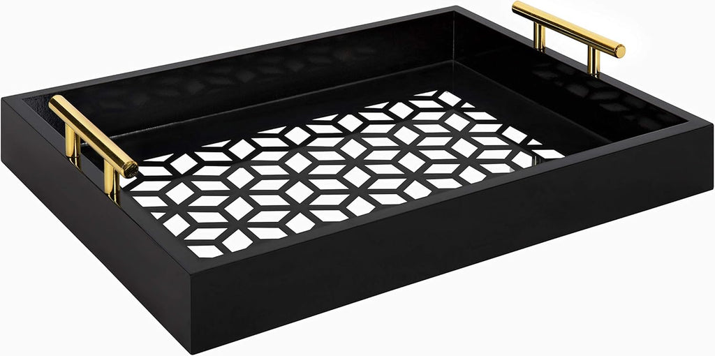 White and Gold Decorative Tray with Metal Handles B556904