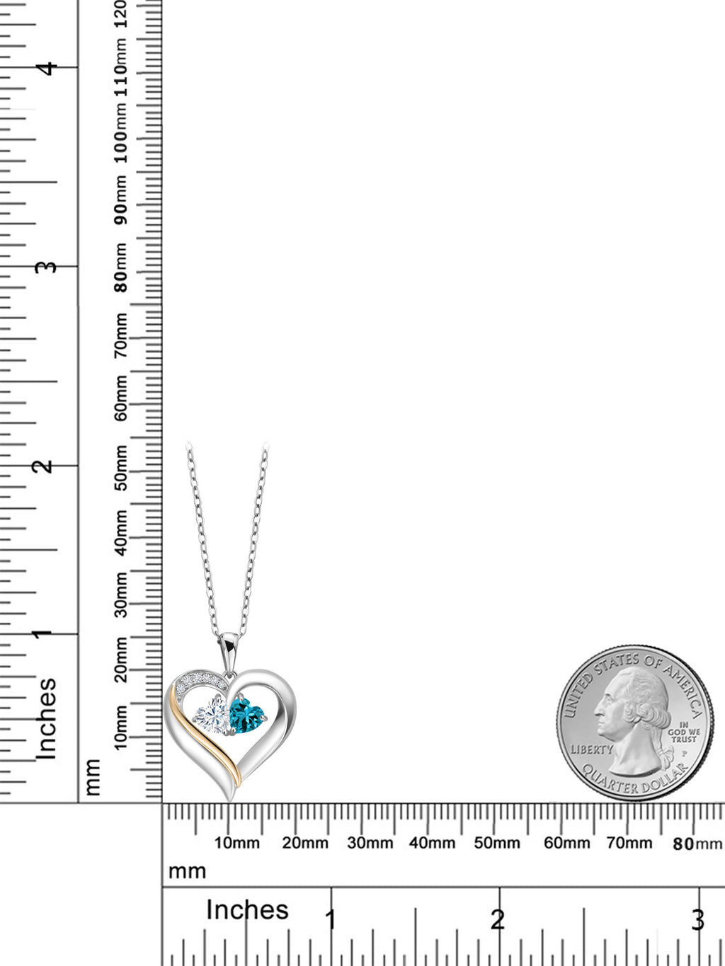 925 Silver 10K Yellow Gold Heart Shape Lab Grown Diamond Pendant Necklace with White Moissanite and London Blue Topaz (1.08 Cttw, Double Heart, 18 inch Chain) C821980