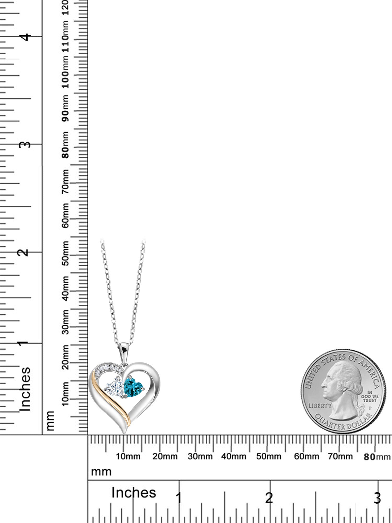 925 Silver 10K Yellow Gold Heart Shape Lab Grown Diamond Pendant Necklace with White Moissanite and London Blue Topaz (1.08 Cttw, Double Heart, 18 inch Chain) C821980