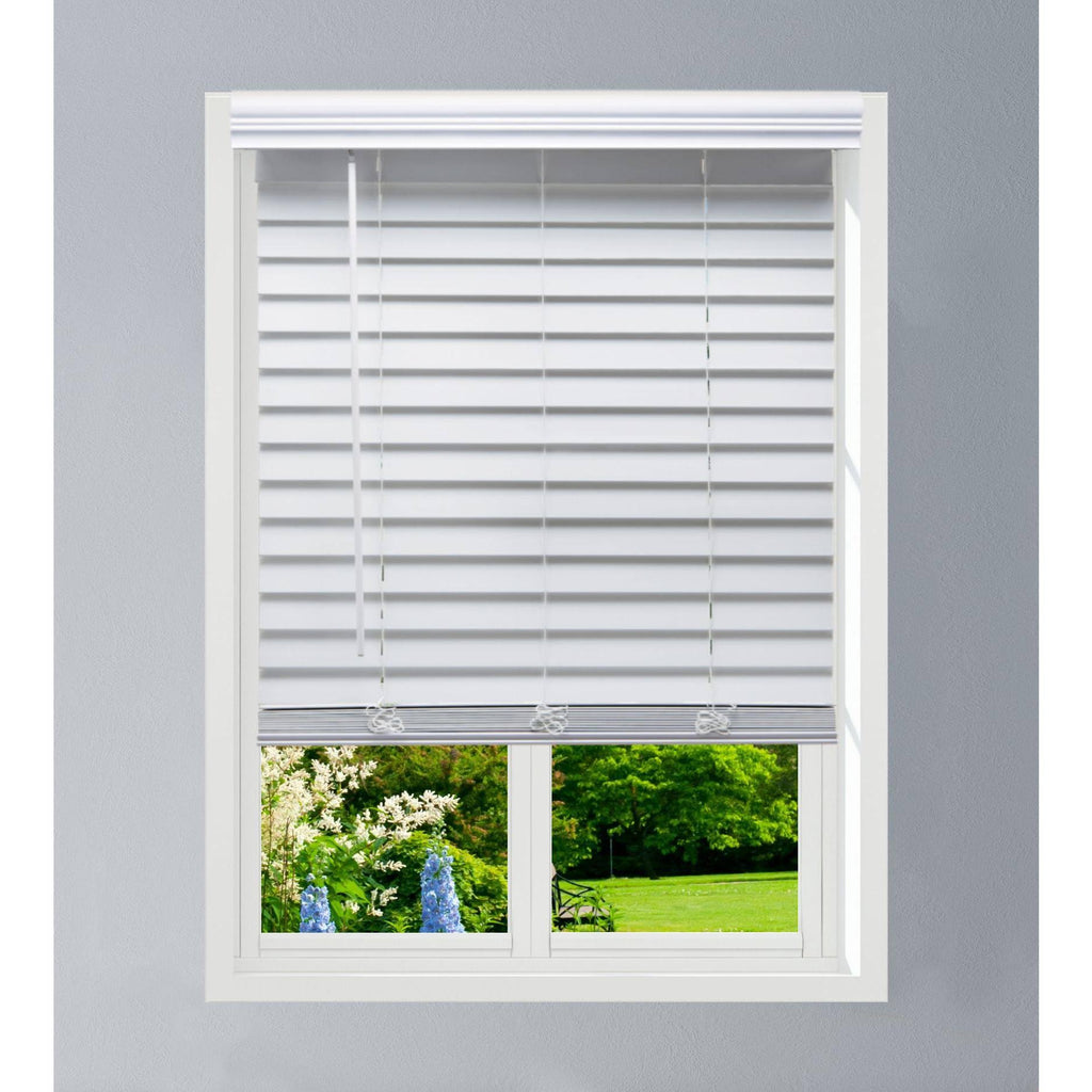 White Cordless Faux Wood Blind C63114