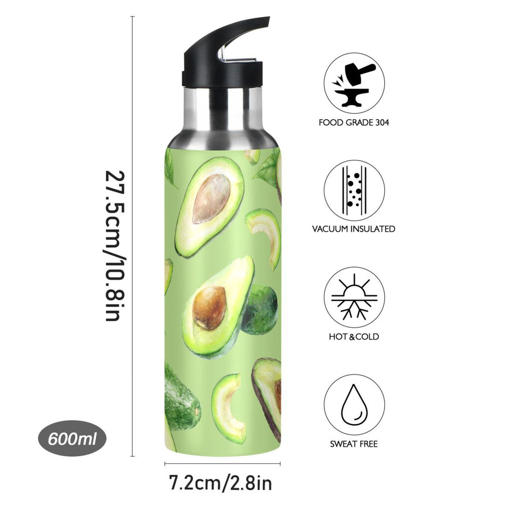 Green Avocado Fruit Stainless Steel Vacuum Insulated Water Bottle with Straw Lid 20 OZ S111367
