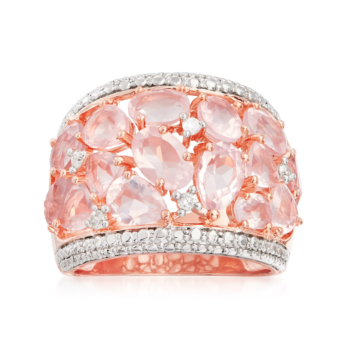 Rose Quartz Dome Ring With Diamonds in Rose Sterling Silver I920120