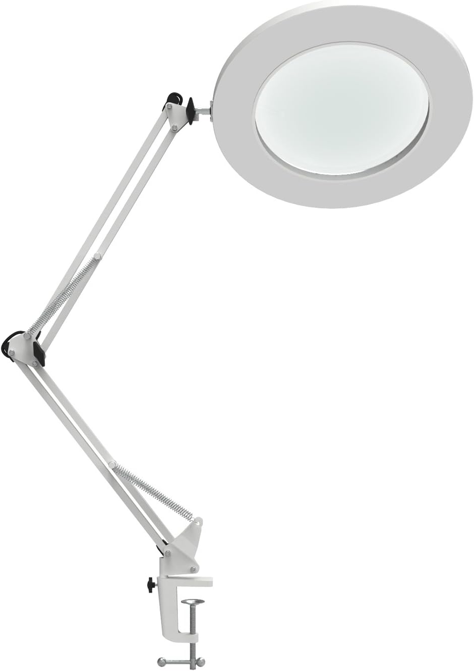 LED Magnifying Lamp Metal Swing Arm 5X Magnification 4.1 Diameter Glass Lens Adjustable Industrial Clamp White K641947